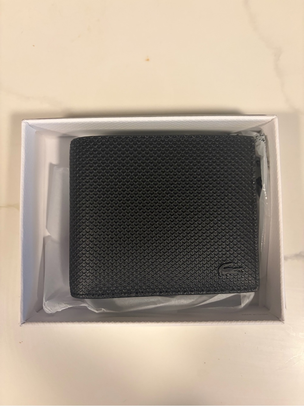 Lacoste Men's Black Textured Bi-Fold Wallet